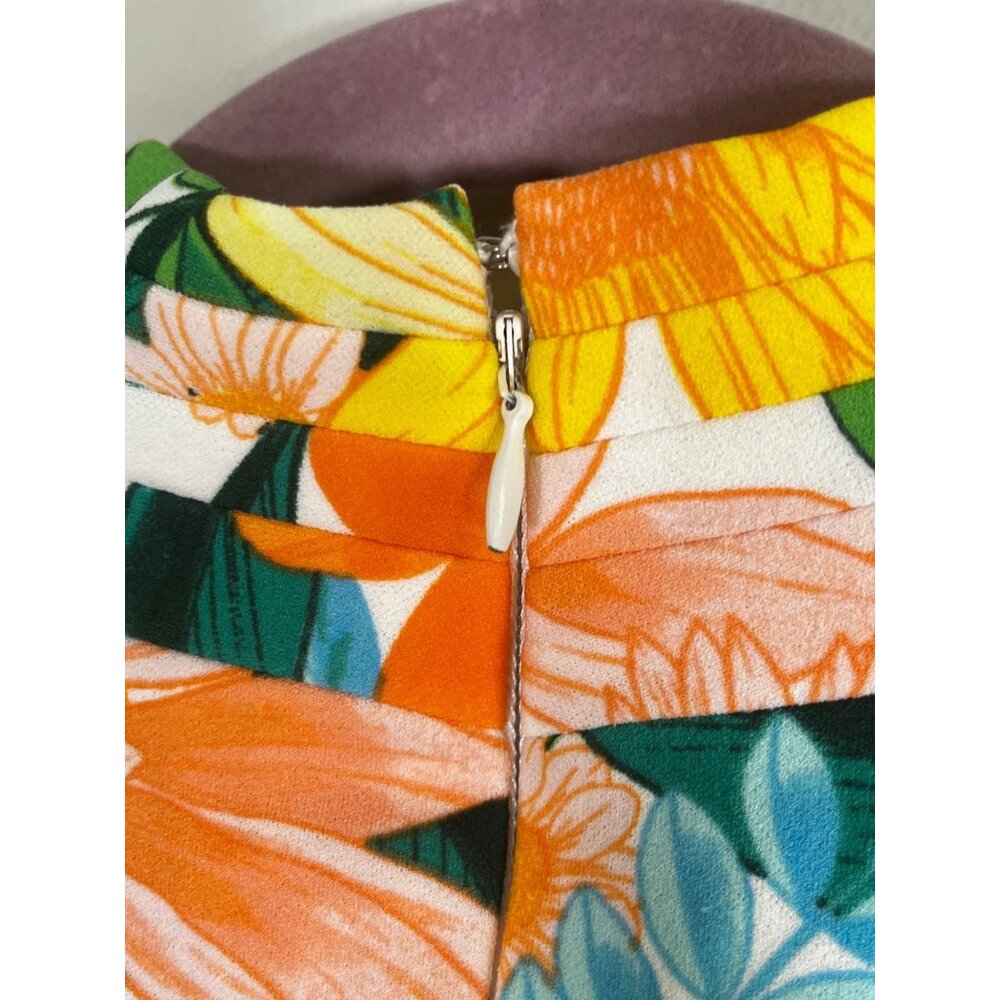 Colorful Floral Halter Maxi Dress Orange M Tropical Resort Bodycon Cottage 90s - Picture 8 of 13